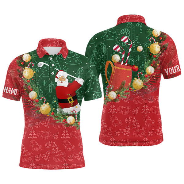 Christmas Santa Playing Golf Mens Golf Polo Shirt Custom Christmas golf outfit For Men Golf Gifts NQS8737