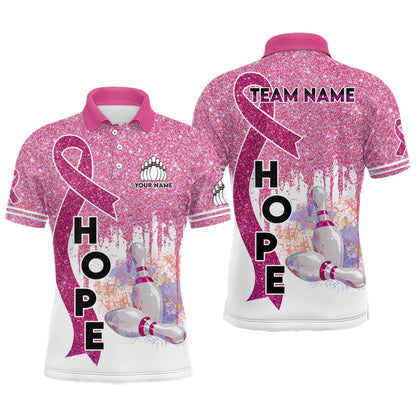 Pink glitter ribbon breast cancer awareness bowling jerseys Custom Team Bowling Polo Shirt for men NQS6555