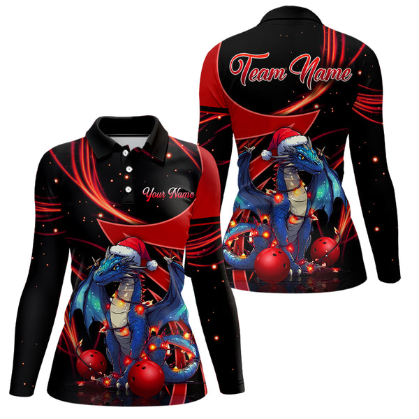 Black and Red Dragon Christmas Custom Bowling Shirt For Women Personalized Bowling Team Jerseys NQS8911