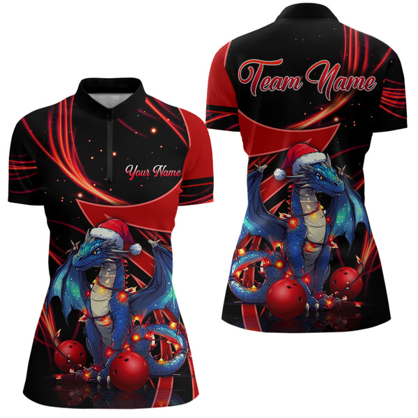 Black and Red Dragon Christmas Custom Bowling Shirt For Women Personalized Bowling Team Jerseys NQS8911