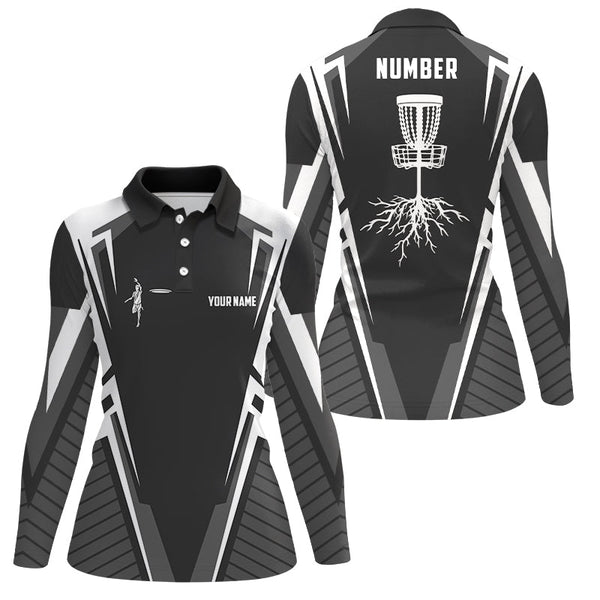 Black and white Disc golf jersey custom name & number women polo shirts disc golf outfit NQS6129