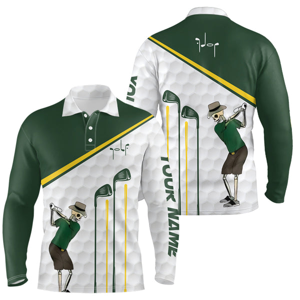 Green and white Men golf polo upf shirts custom golf skull golf ball pattern outfit for men NQS6574