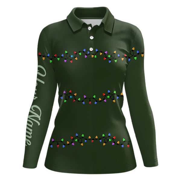 Green Christmas light Womens golf polo shirts custom Womens christmas golf shirt, Xmas golf tops NQS6833