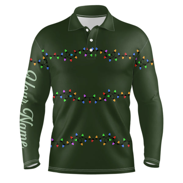 Green Christmas light Mens golf polo shirts custom mens christmas golf shirt, Xmas golf tops for men NQS6833