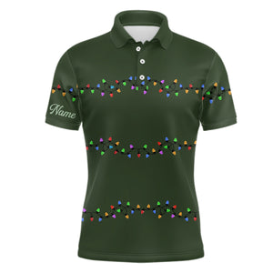 Green Christmas light Mens golf polo shirts custom mens christmas golf shirt, Xmas golf tops for men NQS6833