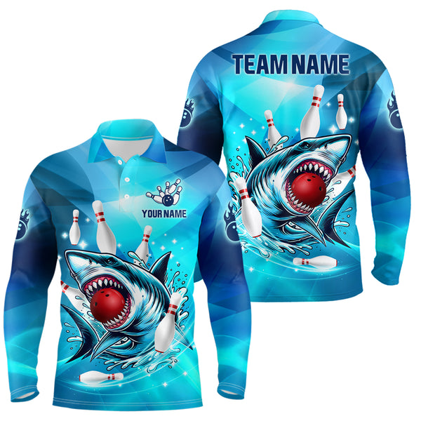 Blue Shark Bowling Shirt for Men Custom Shark Bowling Team Jerseys, personalized gift for bowlers NQS8929