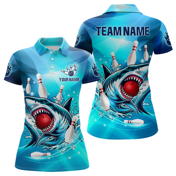 Blue Shark Bowling Shirt for Women Custom Shark Bowling Team Jerseys, personalized gift for bowlers NQS8929