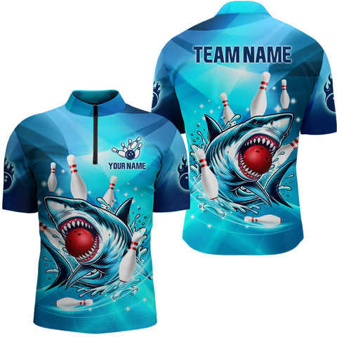 Blue Shark Bowling Shirt for Men Custom Shark Bowling Team Jerseys, personalized gift for bowlers NQS8929