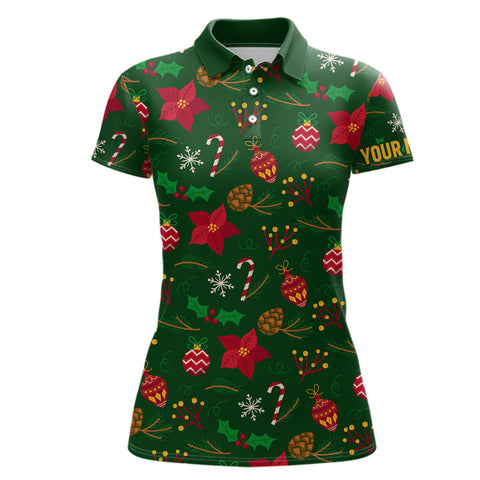 Women golf polo shirts custom green Christmas pattern shirt for ladies, personalized golf gifts NQS6587