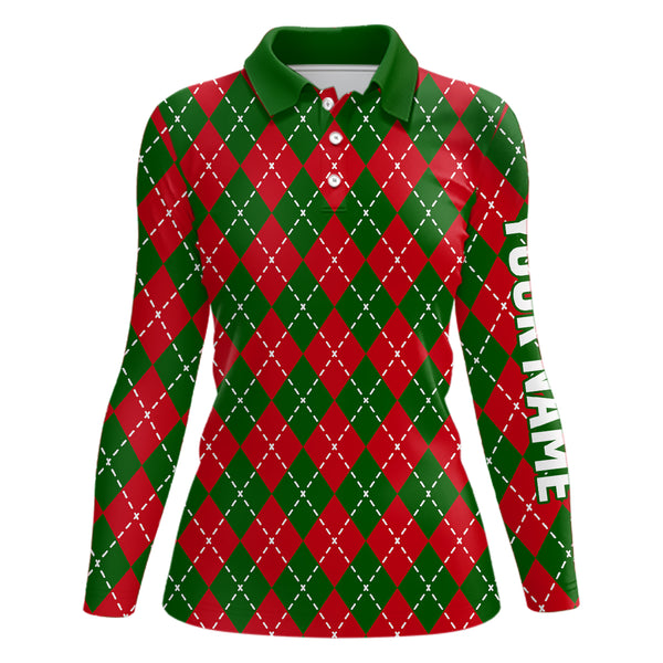 Women golf polo shirts custom green red Christmas plaid pattern shirt for ladies, golfing gifts NQS6585