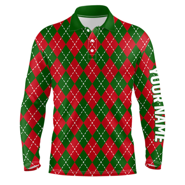 Mens golf polo shirts custom green red Christmas plaid pattern shirt for mens, personalized golf gifts NQS6585
