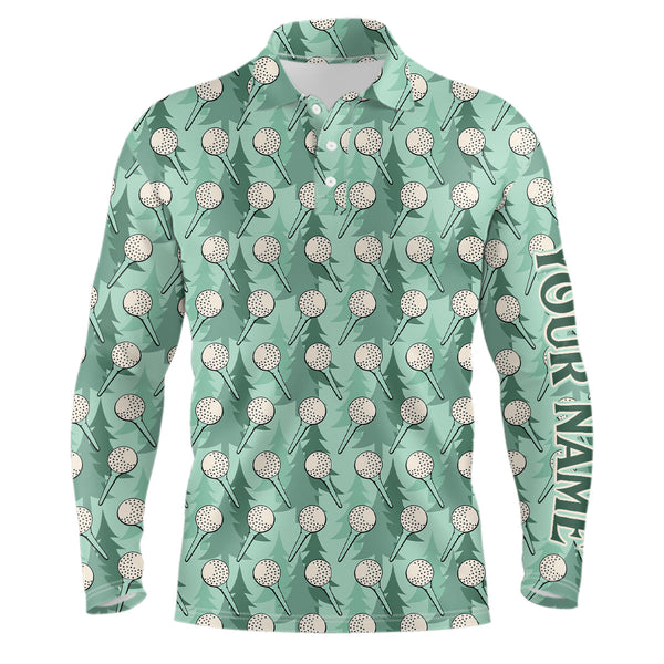Mens golf polo shirts custom name green pine tree golf tees pattern, golf outfits for mens NQS6866