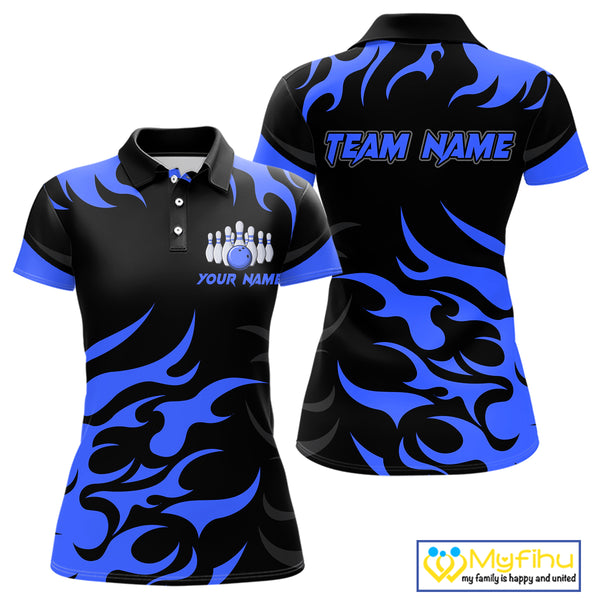 Black and Blue Flame Bowling shirts for Women Custom team bowling jerseys, ladies bowling apparel NQS10267