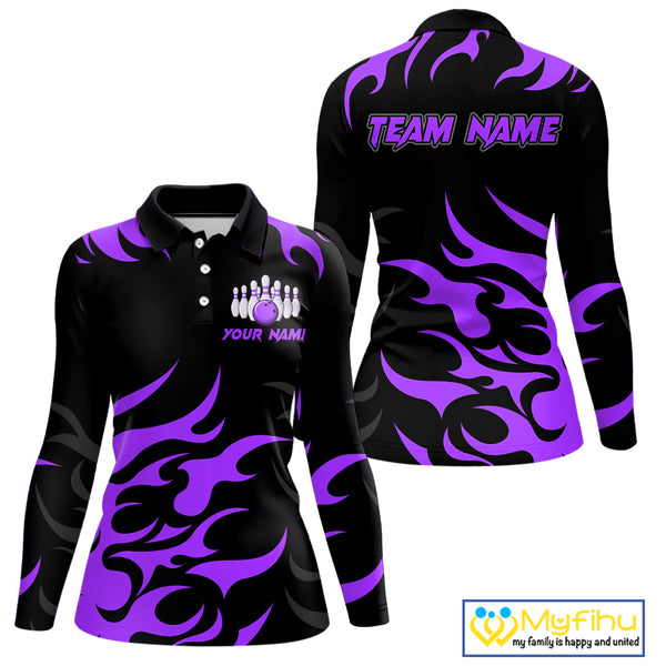 Black and Purple Flame Bowling shirts for Women Custom team bowling jerseys, ladies bowling apparel NQS10269