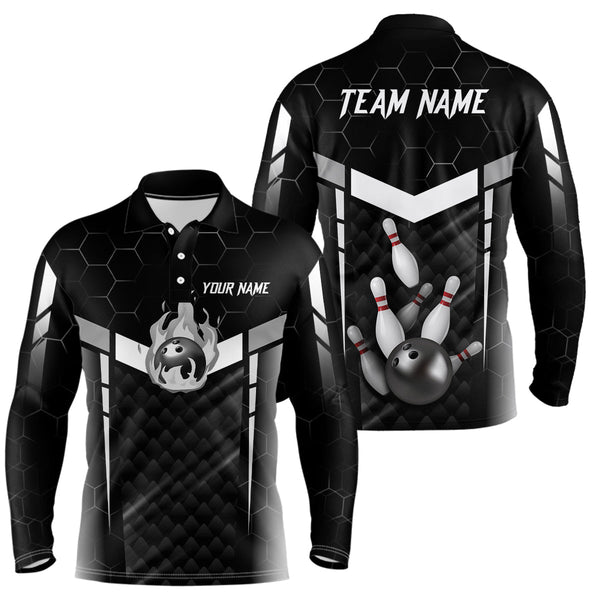 Personalized Bowling Polo, Quarter Zip Shirts For Men Custom Bowling Team Jerseys | Black NQS8479