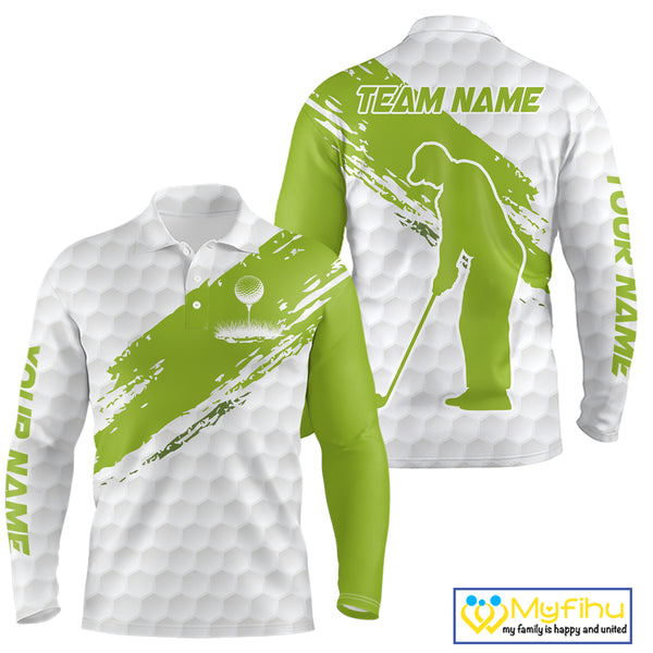 Green and White golf ball pattern Mens golf polo shirts custom team name mens golf clothes NQS9974
