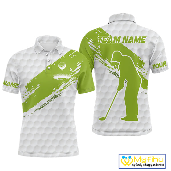 Green and White golf ball pattern Mens golf polo shirts custom team name mens golf clothes NQS9974