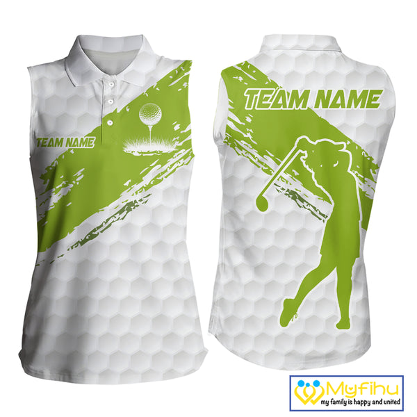 Green and White golf ball pattern Women sleeveless golf polo shirts custom team womens golf clothes NQS9974