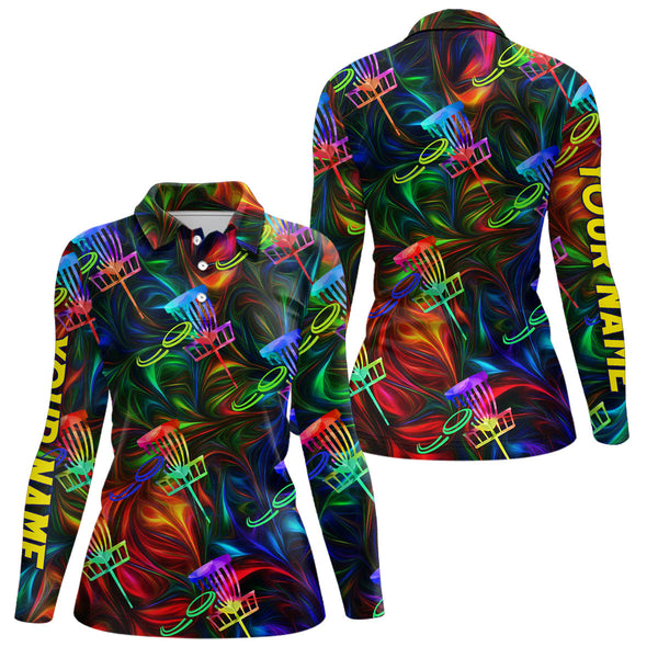 Womens disc golf polo shirt custom name colorful light disc golf jersey , womens disc golf apparel NQS6406