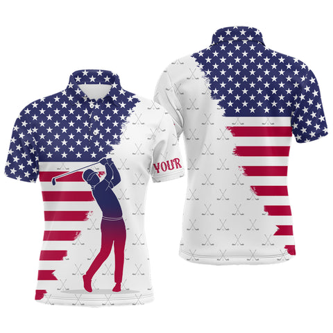 Red, White & Blue American Flag Mens Golf Polo Shirts Custom patriotic golf attire for men NQS9203