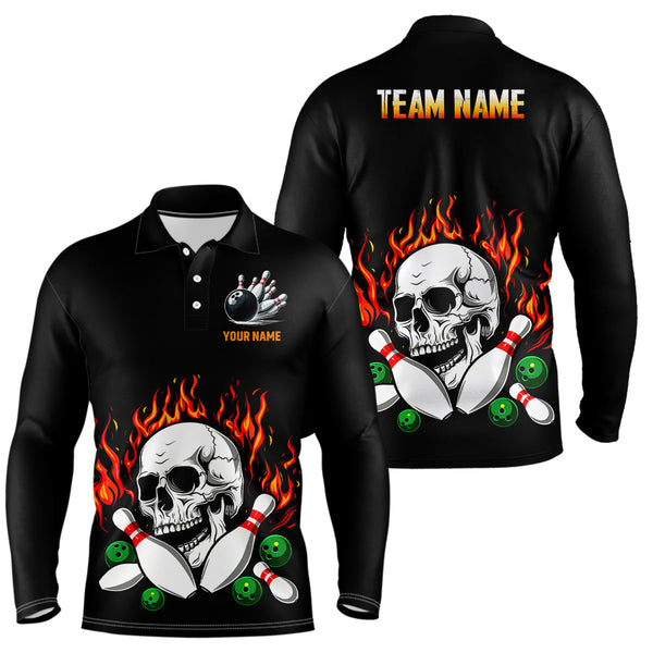 Flame Bowling skull Mens bowling polo, quarter zip shirts Custom Team bowling Jerseys, bowling gifts NQS7649