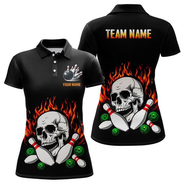 Flame Bowling skull Women bowling polo, quarter zip shirts Custom Team bowling Jerseys, bowling gifts NQS7649
