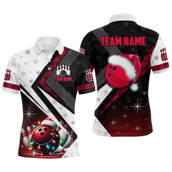 Red Christmas Bowling Polo, 1/4 zip shirts For Men Custom Team Bowling Jerseys Xmas Gift For Bowlers NQS8981