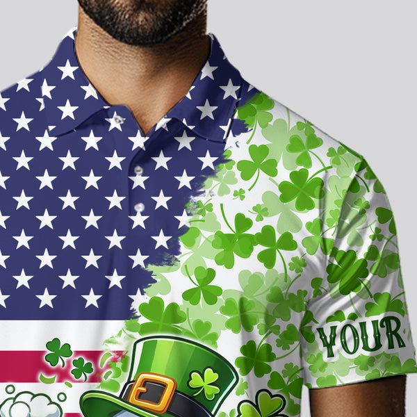 American flag St Patrick day shamrock golf pattern custom Mens golf polo shirts, golf outfits men NQS9580