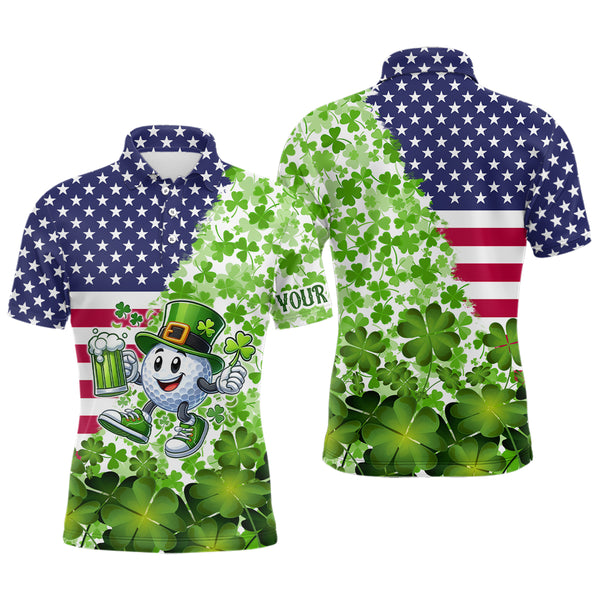 American flag St Patrick day shamrock golf pattern custom Mens golf polo shirts, golf outfits men NQS9580