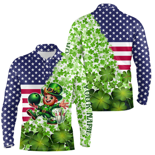 American flag St Patrick day shamrock pattern custom Team Bowling Polo, Quarter Zip shirt for Men NQS9581