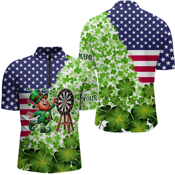 American flag St Patrick day shamrock pattern custom St Patrick Team Darts Shirts For Men NQS9582