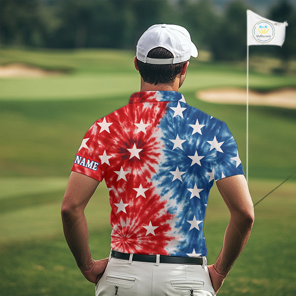 American Flag Tie dye pattern Mens golf polo shirts custom name patriotic golf attire for mens NQS9990