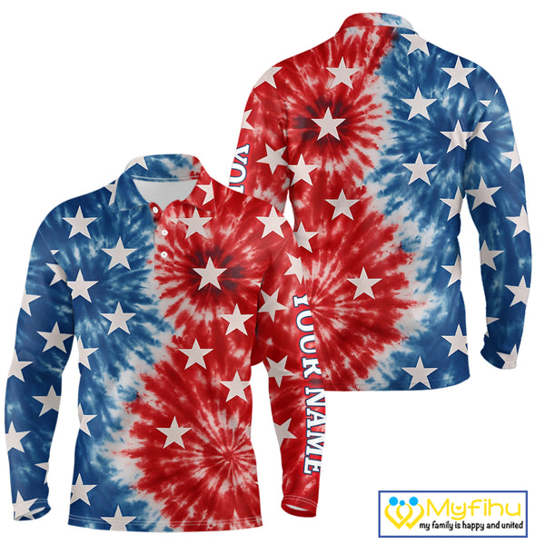 American Flag Tie dye pattern Mens golf polo shirts custom name patriotic golf attire for mens NQS9990