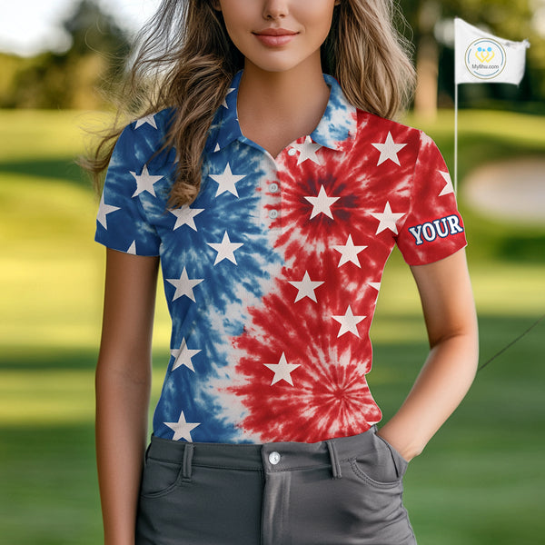 American Flag Tie dye pattern Womens golf polo shirt custom patriotic golf attire for ladies NQS9990