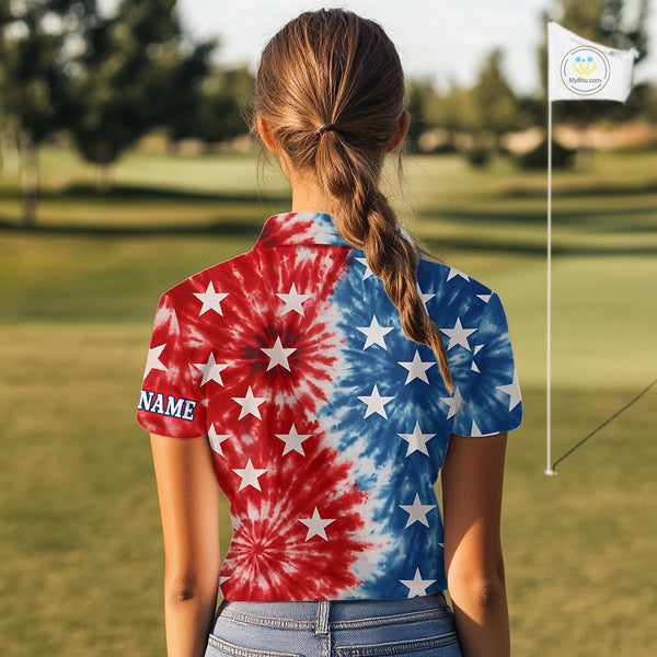 American Flag Tie dye pattern Womens golf polo shirt custom patriotic golf attire for ladies NQS9990