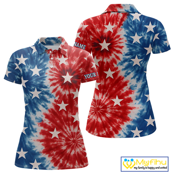 American Flag Tie dye pattern Womens golf polo shirt custom patriotic golf attire for ladies NQS9990
