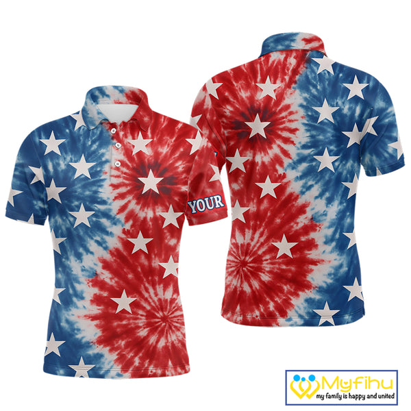 American Flag Tie dye pattern Mens golf polo shirts custom name patriotic golf attire for mens NQS9990