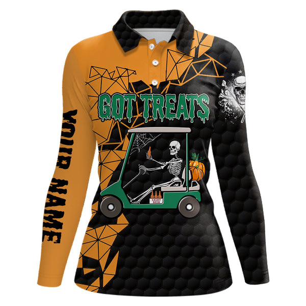 Black and orange Halloween golf skeleton Womens golf polo shirts custom got treats ladies golf tops NQS6174