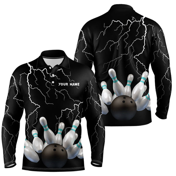 Black lightning thunder custom men bowling polo shirt bowling ball pins team jerseys NQS6425