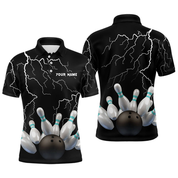 Black lightning thunder custom men bowling polo shirt bowling ball pins team jerseys NQS6425