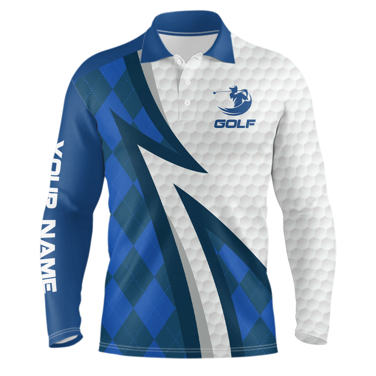 Mens golf polo shirts custom name blue argyle pattern white golf ball skin mens golf wears NQS7167