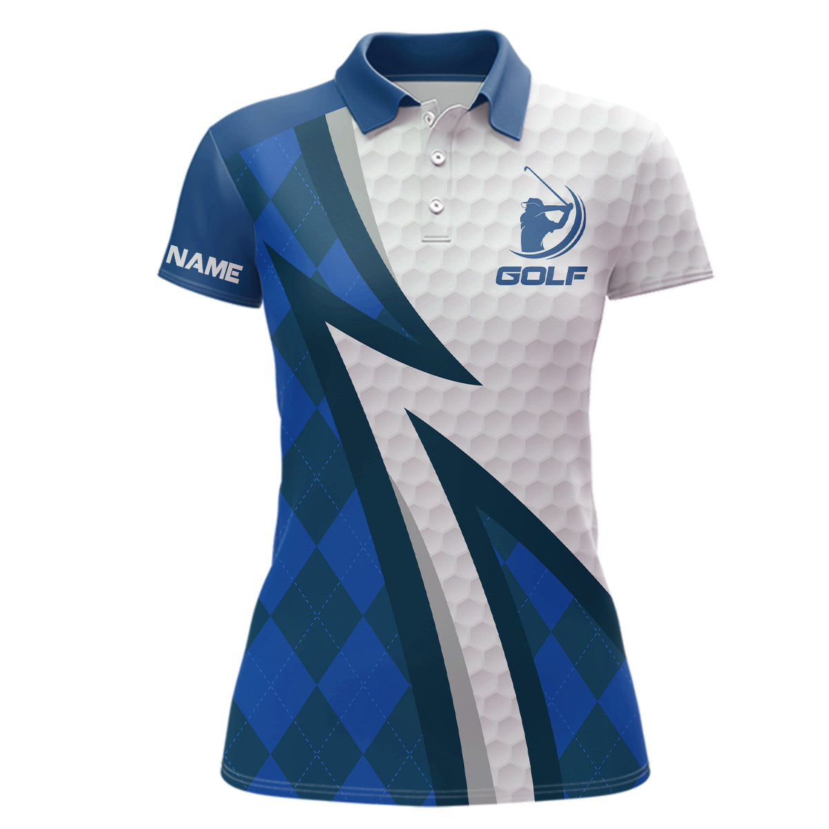 Women golf polo shirts custom name blue argyle pattern white golf ball skin womens golf wears NQS7167