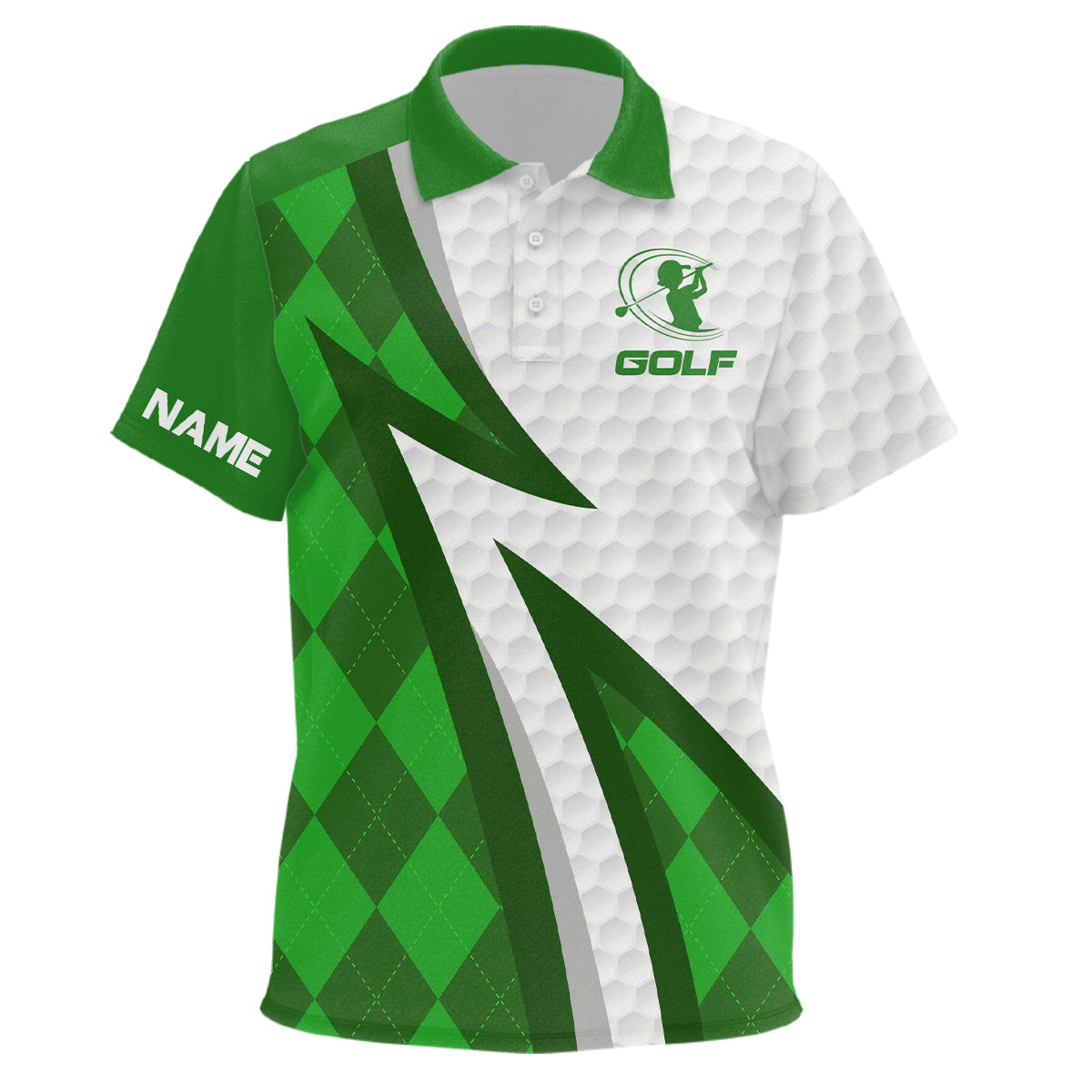 Kids golf polo shirt custom name green argyle pattern white golf ball skin Kid golf wears NQS7168