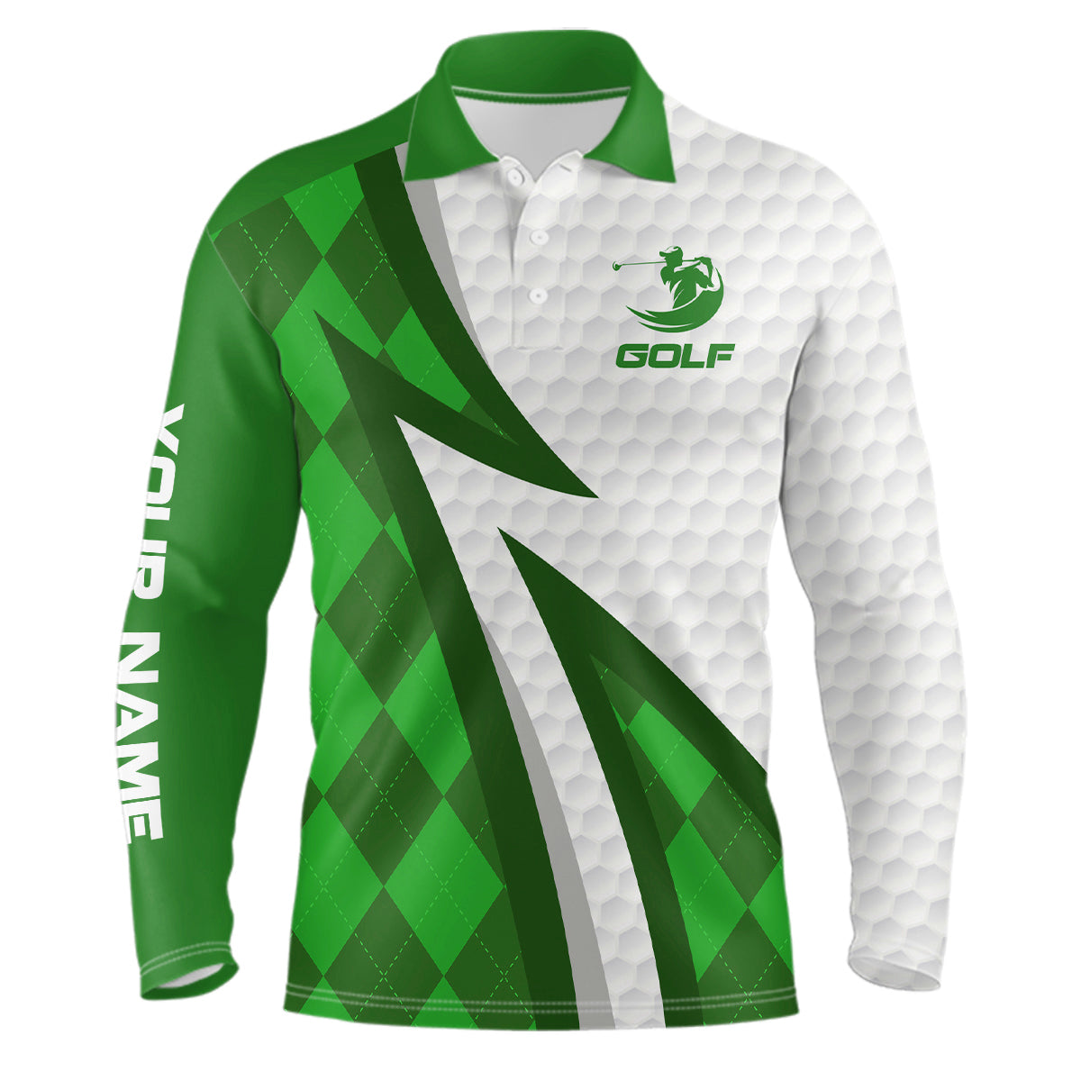 Mens golf polo shirts custom name green argyle pattern white golf ball skin mens golf wears NQS7168