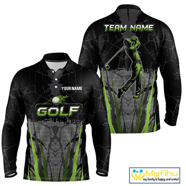 Black Camo Mens golf polo shirts custom golf attire for mens, golfing gifts | Green NQS9995