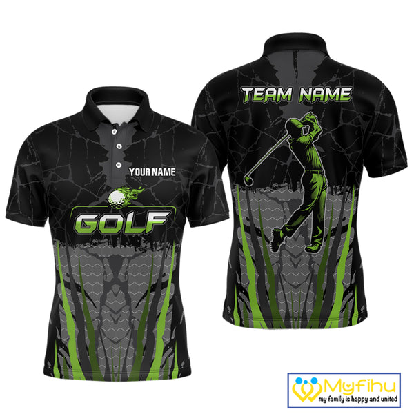 Black Camo Mens golf polo shirts custom golf attire for mens, golfing gifts | Green NQS9995
