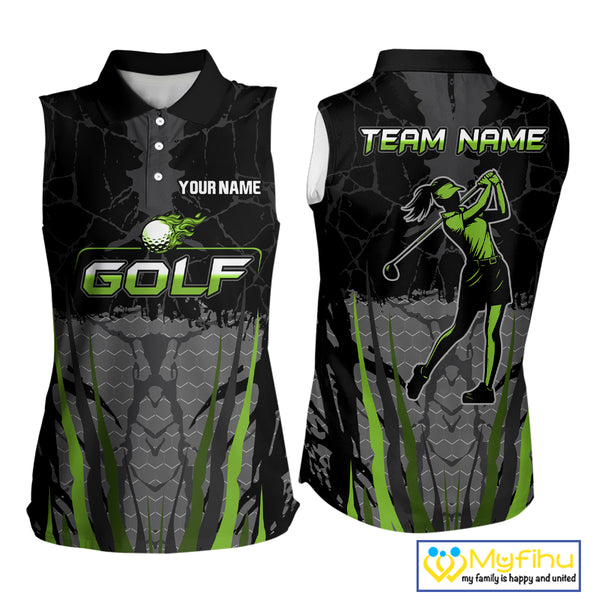 Black Camo Women sleeveless golf polo shirts custom golf attire for ladies, golfing gifts | Green NQS9995