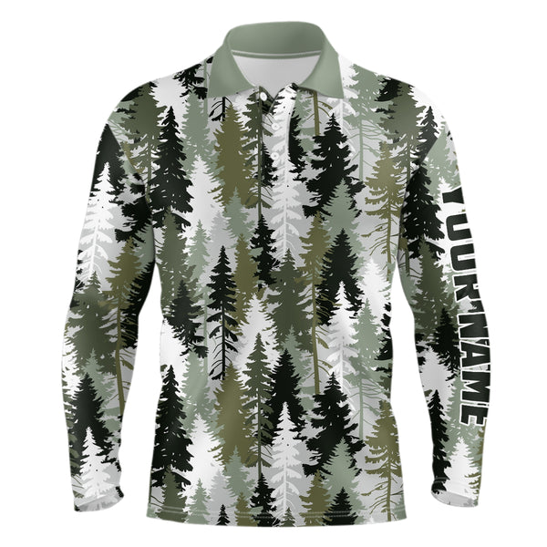 Mens golf polo shirt custom Christmas pine trees camouflage pattern golf shirt for men, golf gifts NQS6662
