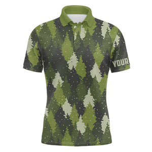Mens golf polo shirt custom green trees camouflage Christmas golf shirt for men, unique golf gifts NQS6663