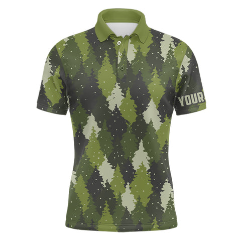 Mens golf polo shirt custom green trees camouflage Christmas golf shirt for men, unique golf gifts NQS6663